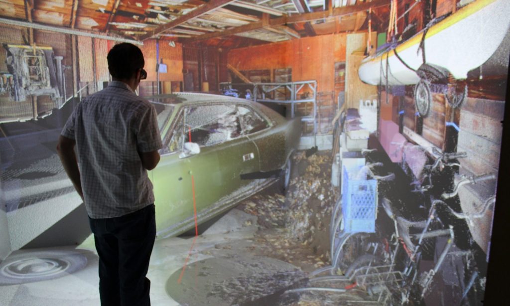 3D view of a mock crime garage