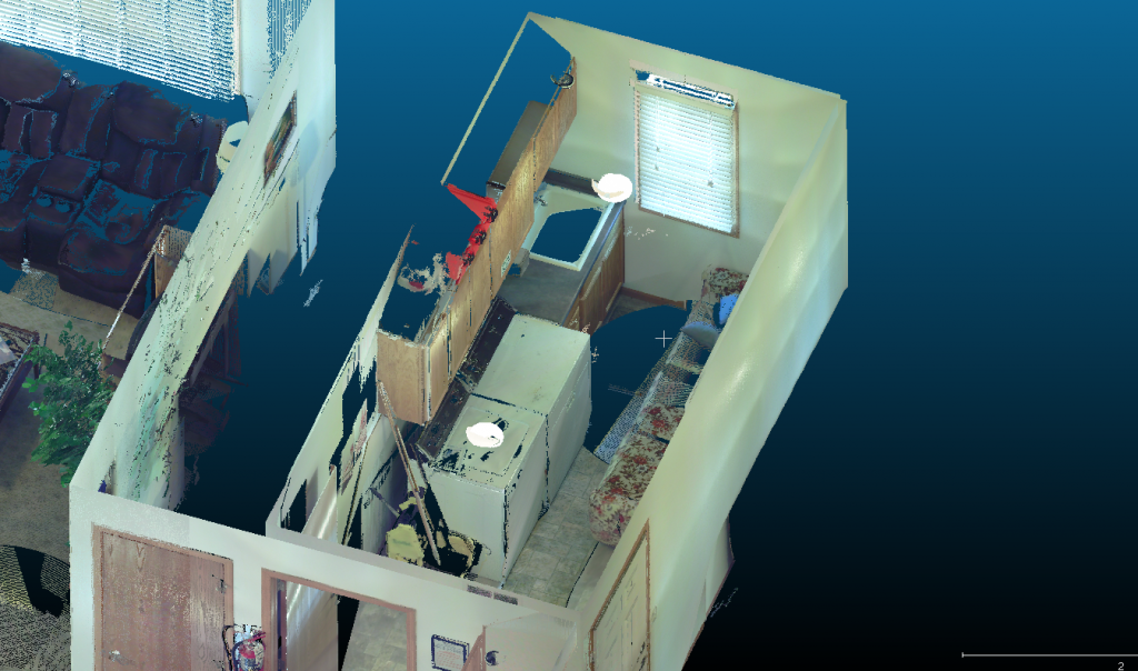 3D view of a mock crime laundry room