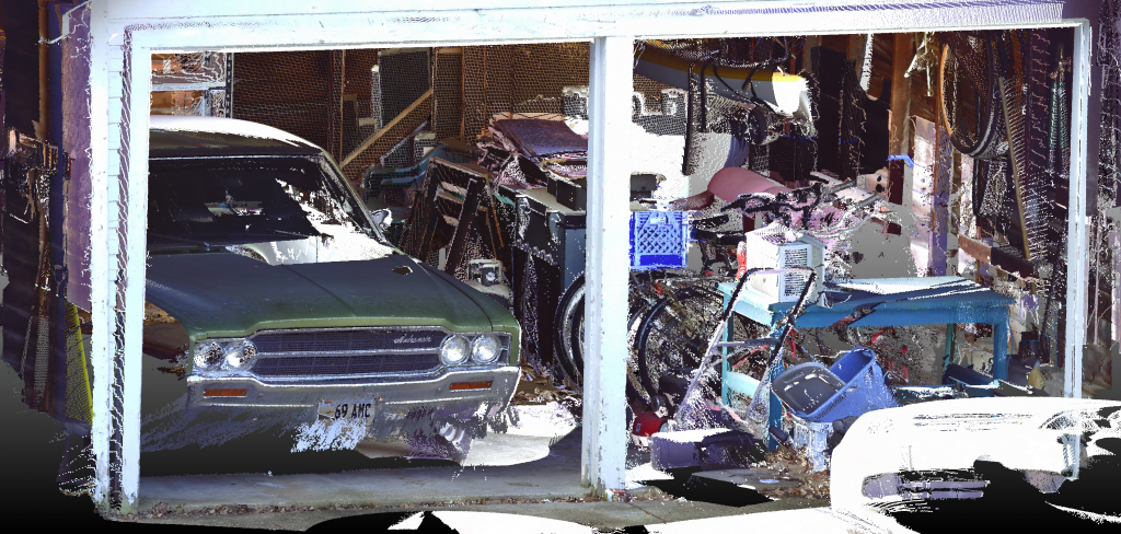 3D view of a mock crime scene garage