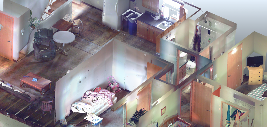 3D view of a mock crime scene house