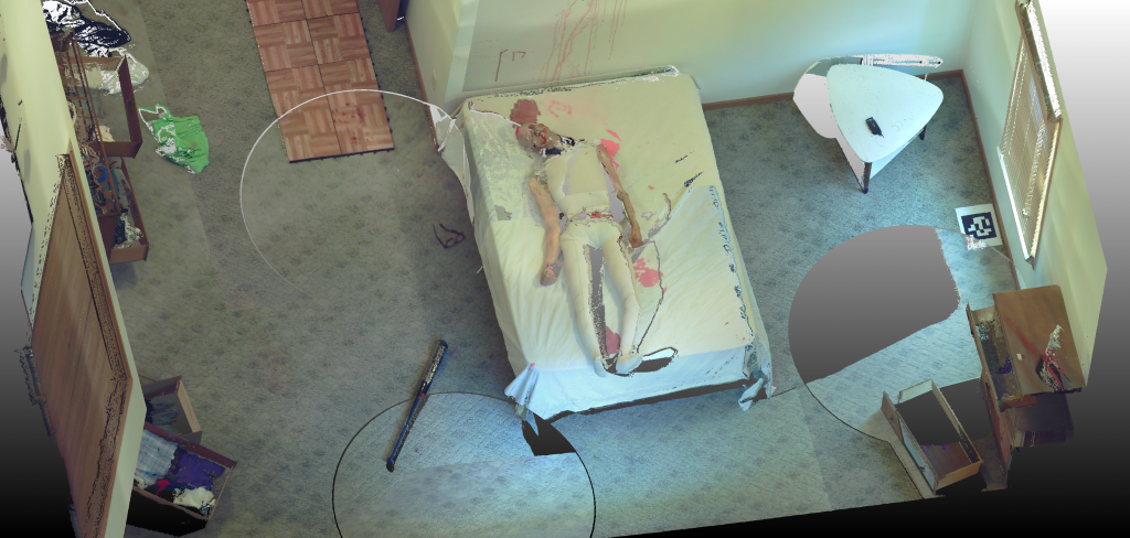 3D view of a mock crime scene homicide